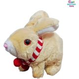 Brother Toys Elektronik Pilli Zıplayan Hareketli Atkılı Peluş Sevimli Tavşan Oyuncak 18 Cm. Bej - Bej - Kırmızı
