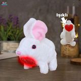 Brother Toys Elektronik Pilli Zıplayan Hareketli Peluş Sevimli Kalpli Tavşan Oyuncak 18 Cm. Beyaz - Beyaz - Kırmızı