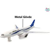 Brother Toys Metal Aksamlı Sesli Işıklı Çek Bırak Oyuncak Uçak Boeing 15 Cm. - Beyaz - Mavi