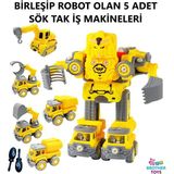 Brother Toys Sök Tak Birleşip Robot Olan 5 Adet Kırılmaz Iş Makinesi Söktak Oyuncak
