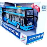 Brother Toys Turist Gezi Otobüsü Iki Katlı Ön ve Orta Kapısı Açılabilen Sesli Işıklı Oyuncak Şehir Otobüs 27 cm - Mavi