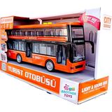 Brother Toys Turist Gezi Otobüsü Iki Katlı Ön ve Orta Kapısı Açılabilen Sesli Işıklı Oyuncak Şehir Otobüs 27 cm - Turuncu