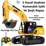 Brother Toys Uzaktan Kumandalı 5 Fonksiyon Şarjlı 360 Derece Dönebilen Kepçe Oyuncak Dozer Ekskavatör 30.5 Cm. - Sarı