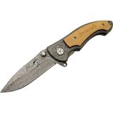 Browning 2-31 Damascus Kamp Çakı 19,5cm - Yarı Otomatik, Kemerlikli, Ahşap; Metal Sap