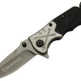 Browning 8-10 Siyah Kurtarma / Kamp Çakı 16,5cm - Yarı Otomatik, Kemerlikli, Cam Kırma ve İp Kesme Aparatlı, Ok Figürlü