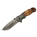 Browning X50 Kahverengi Kurtarma / Kamp Çakısı 20,5Cm- Yarı Otomatik, Kemerlikli, Ahşap Sap, Cam Kırma İp Kesme Aparatlı