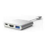 Brs Type-C To HDMI USB 3.0 Çevirici 3'in 1 Dönüştürücü Adaptör - Gri
