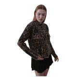BRTC design Kadın Siyah Bej Leopar Desenli Cepli Triko Ceket Bej Standart Tek Beden