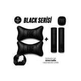 BRTSHOPPİNG Fiat Black Serisi 4 Parça Oto Boyun Yastığı ve Emniyet Kemer Pedi Seti – 2 Yastık + 2 Kemer Pedi, Siyah Nakışlı