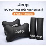 Brtshopping Jeep Logolu Boyun Yastığı ve Emniyet Kemeri Kılıfı Seti 2 Adet Boyun Yastığı + 2 Adet Kemer Yumuşak Deri Araç Içi Konfor Seti