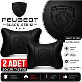 Brtshopping Peugeot Black Serisi 2'li Oto Boyun Yastığı Premium Siyah Suni Deri, Elyaf Dolgulu, Ergonomik Boyun Destek Yastığı, Tüm Peugeot Modelleri ile Uyumlu