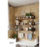 BRTWOODS Havluluklu 3 Katlı Metal Banyo Rafı Duvara Monte Şampuanlık Organizer Siyah-Safir Meşe