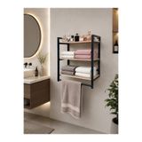 BRTWOODS Metal Ahşap Banyo Rafı Havluluk | 3 Katlı Duvara Monte Banyo Organizeri | Havlu Askılı Dekoratif Raf