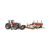 Bruder BR02046 Massey Ferguson 7480 Kepçeli Traktör & Kütük Taşıyan Römork - 0,35 lt