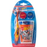 Brush Buddies Hot Wheels Çocuk Diş Fırçası Seti, Çocuklar için Manuel Diş Fırçaları, 2-4 Yaş Çocuklar için Diş Fırçası, Kapaklı ve Bardaklı Seyahat Diş Fırçası Seti, 6 Parça