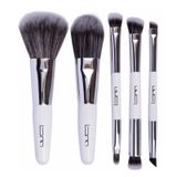 Brush Master Seyahat Makyaj Fırça Seti w/Kese, 5 Adet Çift Uçlu Taşınabilir Mini Kozmetik Fırça Seti, Fondöten, Göz Farı, Dudak, Allık Makyaj Fırçaları Profesyonel (Beyaz)