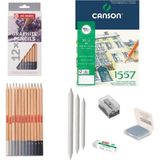 Bruynzeel Eskiz Başlangıç Seti 9 + Dereceli Kalem + A5 Defter + Dağıtıcı Set + Silgi + Açacak + Hamur Silgi - Karışık-Çok Renkli - standart