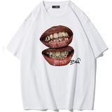 Brz Collection Be Real No Cap Grillz T-Shirt Beyaz Erkek Oversize Kısa Kol Pamuk Kumaş
