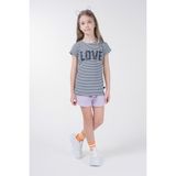 BRZ Collection Ipliği Boyalı Kız Çocuk Kısa Kollu T-Shirt - 2 Yaş - Lacivert
