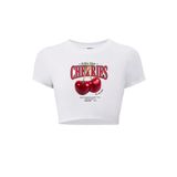 BRZ COLLECTION Kadın Cherries Crop T-shirt Beyaz
