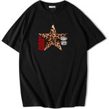 Brz Collection Kadın Ciao Leopar Yıldız Desenli T-Shirt Beyaz - Siyah - 2XS