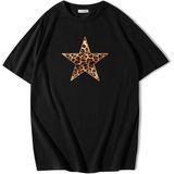 Brz Collection Kadın Leopar Yıldız Desenli T-Shirt Beyaz - Siyah