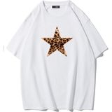 Brz Collection Kadın Leopar Yıldız Desenli T-Shirt Beyaz