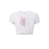 BRZ COLLECTION Kadın Renkli Spider Kristal Taş Baskılı Crop T-shirt Beyaz