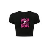 BRZ COLLECTION Kadın Rock'n Roll Lips Crop T-shirt Siyah