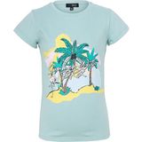 BRZ Collection Palmiye Baskılı Kız Çocuk T-Shirt - Gök Mavi - 6 Yaş