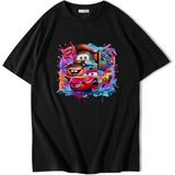 Brz Collection Unisex Oversize - Cars - Mcqueen & Tow Mater Best Friends T-Shirt - Siyah - XS
