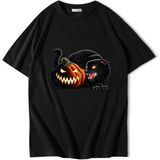 Brz Collection Unisex Oversize Halloween Pumpkin Black Cat T-Shirt Siyah - 2XL