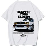 Brz Collection Unisex Oversize Respect Your Elders Bmw T-Shirt (Beyaz) - XL