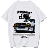 Brz Collection Unisex Oversize Respect Your Elders Bmw T-Shirt (Beyaz) - XS
