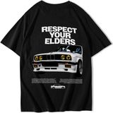Brz Collection Unisex Oversize Respect Your Elders Bmw T-Shirt Siyah - XL