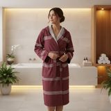 Bs Home %100 Pamuk Kapüşonlu Bornoz , Içi Emici Havlu Dış Tasarımı Peştamel, Hafif, Rahat Banyo ve Plaj Bornozu - 2XL - Kırmızı