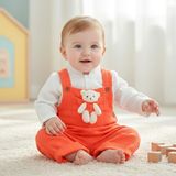 BS Hood x Ipek Atlas Erkek Kız Bebek Çocuk Müslin Salopetli Takım - 02 Turuncu - 4 Yaş