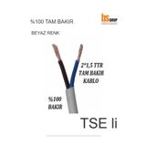 Bs Light 2x1.5 TTR Kablo %100 Tam Bakır TSE'i Kablo - Beyaz (1 Metre Fiyatıdır)