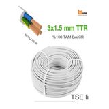 Bs Light 3x1.5 TTR Topraklı Kablo %100 Tam Bakır TSE'i Kablo-Beyaz (1 Metre Fiyatıdır)