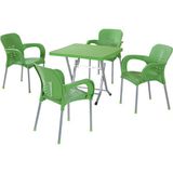 Bs Plastik Metal Ayaklı Masa 80X80 Metal Ayaklı 4 Adet Sandalye Seti Bahçe Balkon Teras Takımı - Yeşil