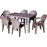 Bs Plastik Rattan Masa Takımı 80X140 Camsız Masa 6 Kişilik Polo Sandalye Seti Bahçe Balkon Teras Takımı