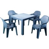 Bs Plastik Rattan Masa Takımı 90 x 90 Camsız Masa 4 Kişilik Sandalye Seti Bahçe Balkon Teras Takımı Antrasit
