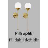 BSA LIGHTING (2 ADET) PİLLİ AKİLE GOLD KAPLAMALI APLİK (BEYAZ CAMLI) İKİLİ SATIŞ