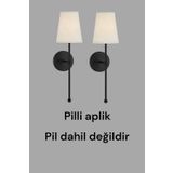 BSA LIGHTING (2 ADET) PİLLİ PARS SİYAH BOYALI APLİK (KREM ABAJURLU)