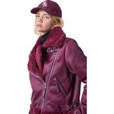 Bsb Kadın Biker Suni Deri Peluş Astarlı Fermuarlı Ceket - Bordo