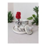 BSG HOME Yuvarlak Tepsili Mermer Desenli Vazo Seti - Mumluk Ve Kutulu Ev Dekorasyon Seti (MUM DAHİLDİR)