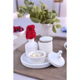 BSG HOME Yuvarlak Tepsili Mumluk Ve Vazo Seti - Beyaz Dekoratif Vazo Set (MUM DAHİLDİR.)