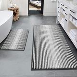 BSICPRO Banyo Kilimleri ve Paspas Setleri, 2 Adet Kalın Emici Şönil Kaymaz, Yumuşak Tüylü Paspaslar, Makinede Yıkanabilir (50,8 cm x 119,44 cm Plus 40,64 cm x 61,96 cm, Gri)