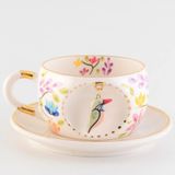 BSK Ceramics Handmade Bahar Dalı Desenli Kuşlu Çay Fincanı - Beyaz - 160 ml