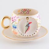 BSK Ceramics Handmade Bahar Dalı Desenli Kuşlu Kahve Fincanı - Beyaz - 130 ml